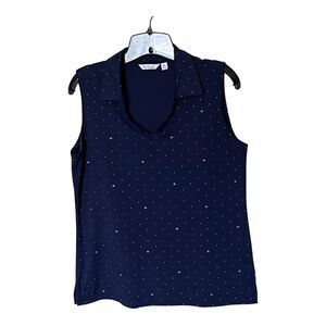 Lady Hagen Essentials Blue Print Sleeveless Collared Polo Shirt Size Medium